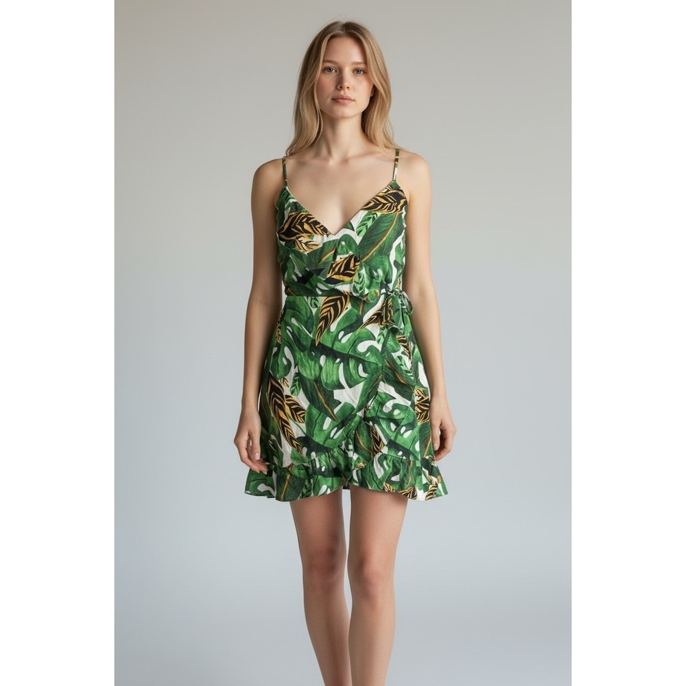FARM Rio Green Tropical Leaf Print Mini Dress